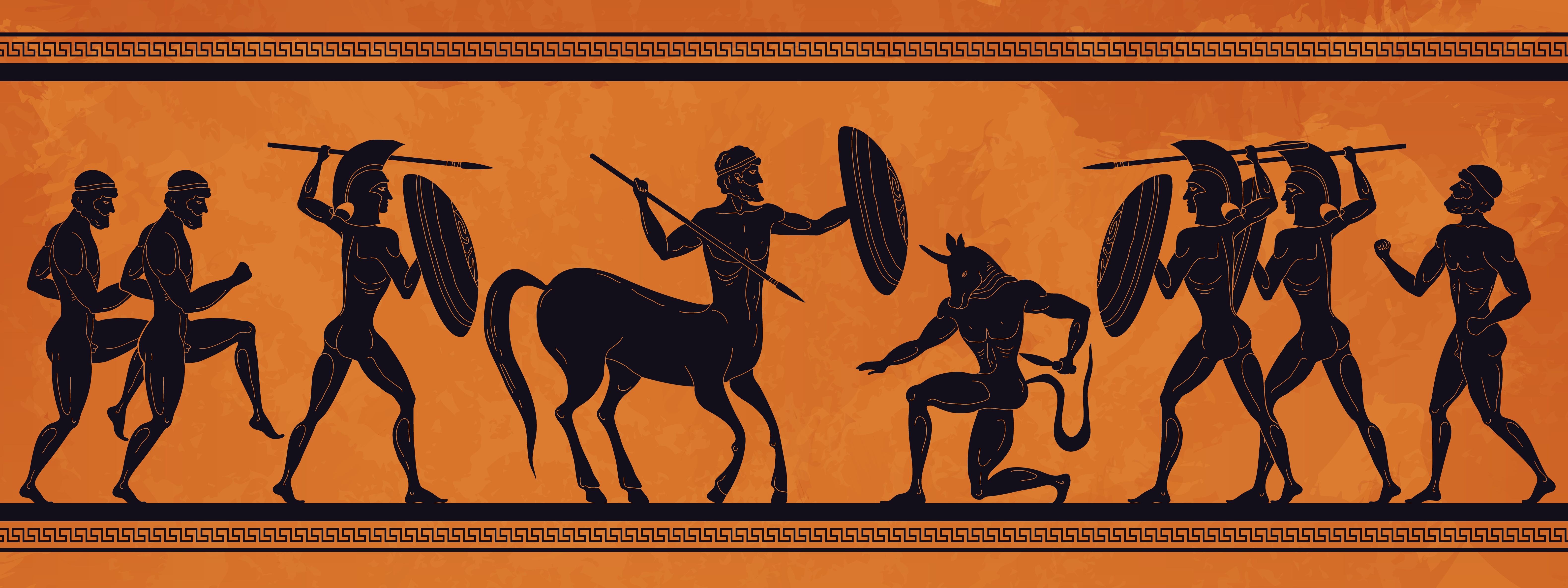 ancient greek style painting with various soldiers
