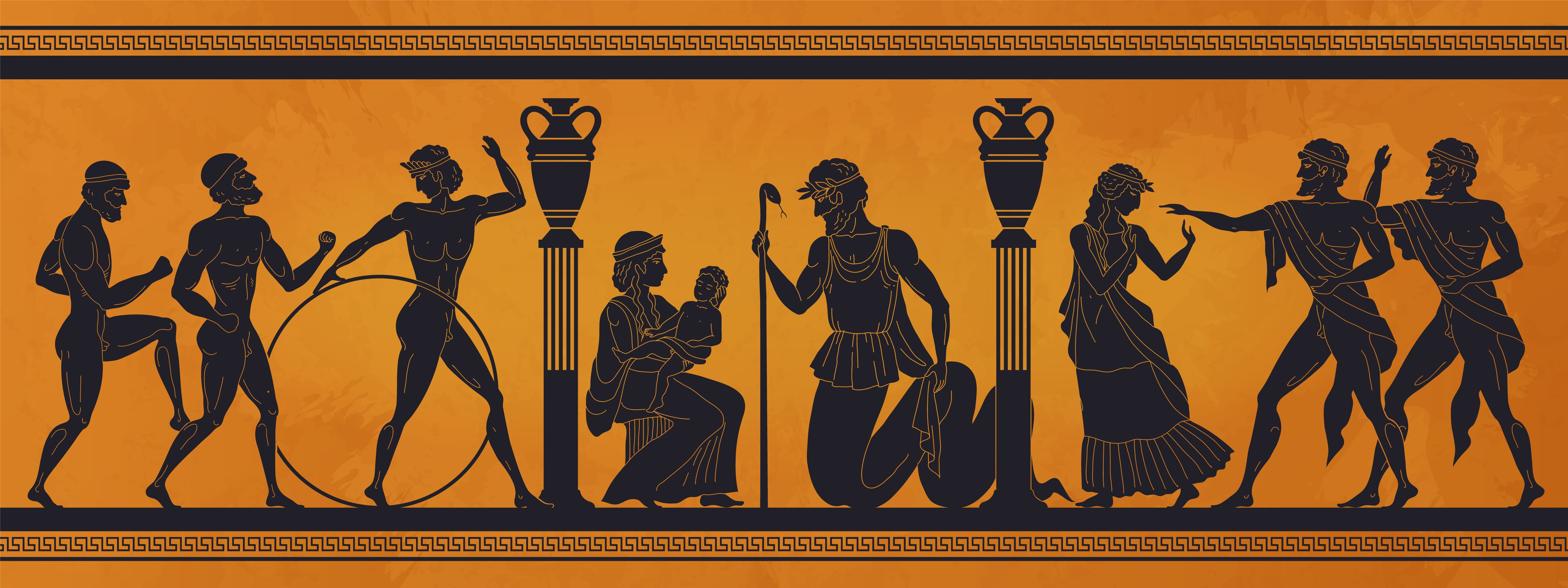 ancient greek style painting with various people